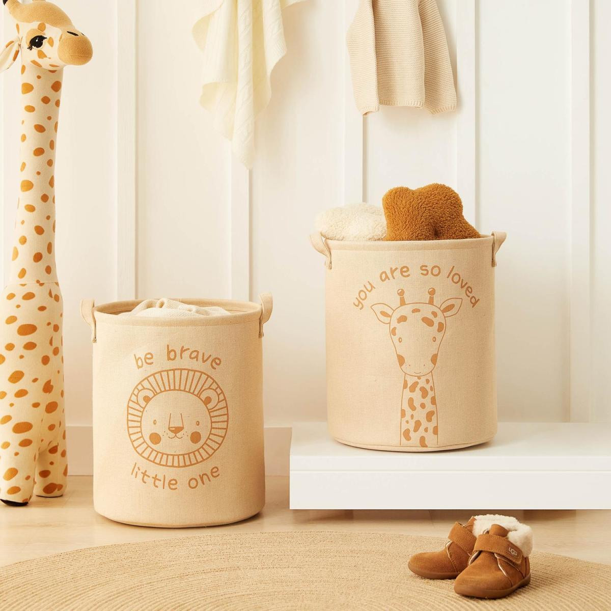 Ocean Home Textile 2'li Çocuk Odası Sevimli Hayvanlar Çocuk Odası Jüt Keten Kumaş Oyuncak Sepet Seti 33 X 40 Cm