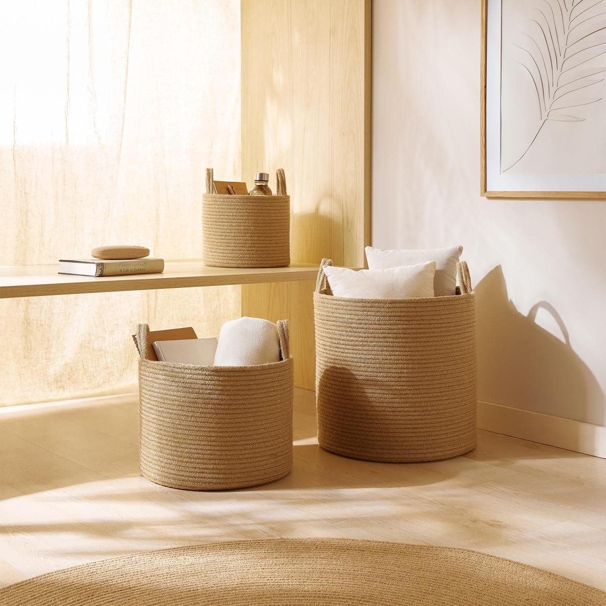 Ocean Home Textile 3'lü Jüt Halat Sepet Set 26 X 22 / 35 X 27 / 40 X 40 Cm