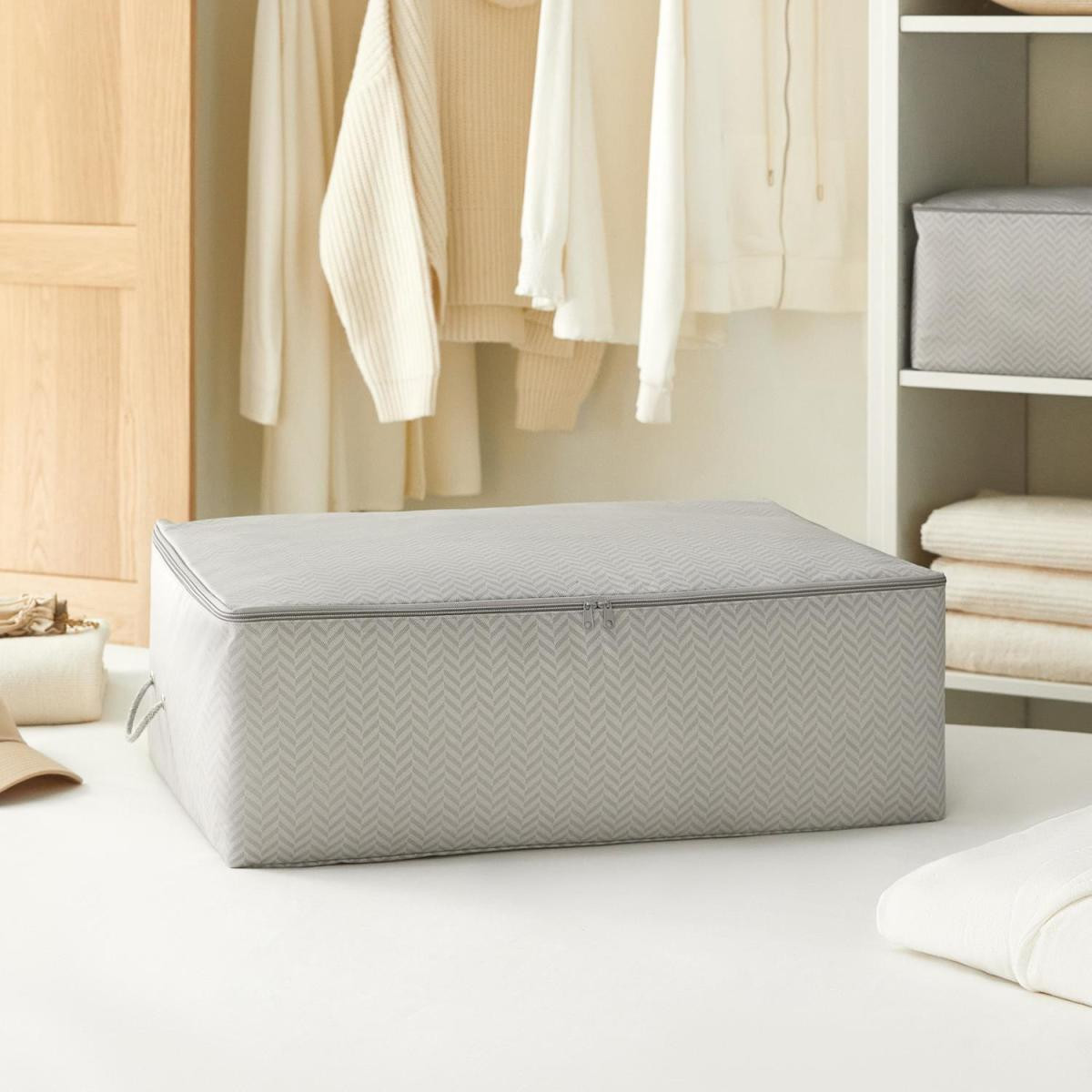 Ocean Home Textile Büyük Boy Gri Balıksırtı Baza Altı Hurç 62 X 46 X 22 Cm