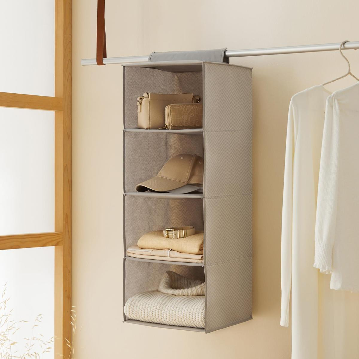 Ocean Home Textile 4 Katlı Gri Balıksırtı Dolap İçi Düzenleyici 30 X 30 X 80 Cm