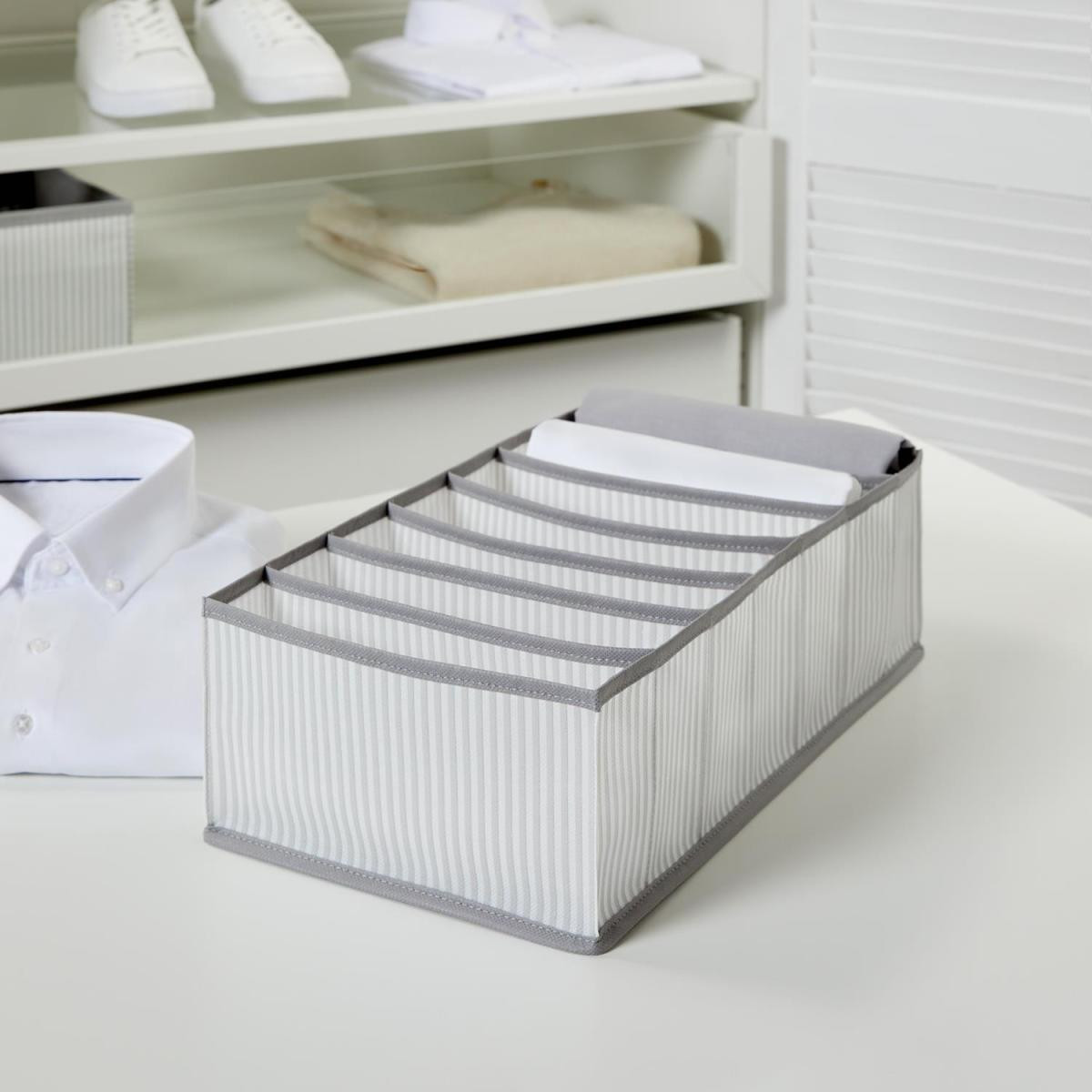 Ocean Home Textile 7 Bölmeli Gri Çizgili Çekmece Düzenleyici 22 X 41,5 X 12 Cm