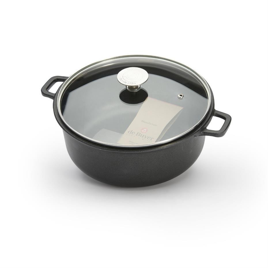 De Buyer Choc Extreme Yapışmaz Kaplama Cam Kapaklı Tencere 24 Cm Siyah