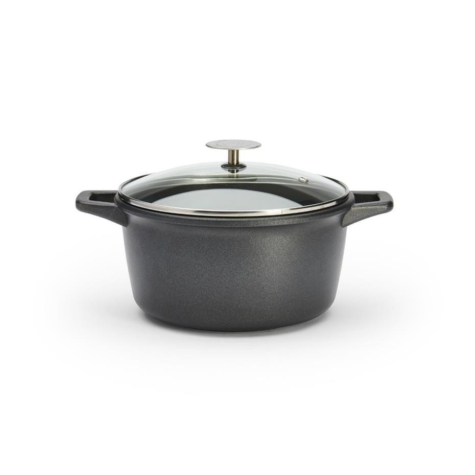 De Buyer Choc Extreme Yapışmaz Kaplama Cam Kapaklı Tencere 20 Cm Siyah