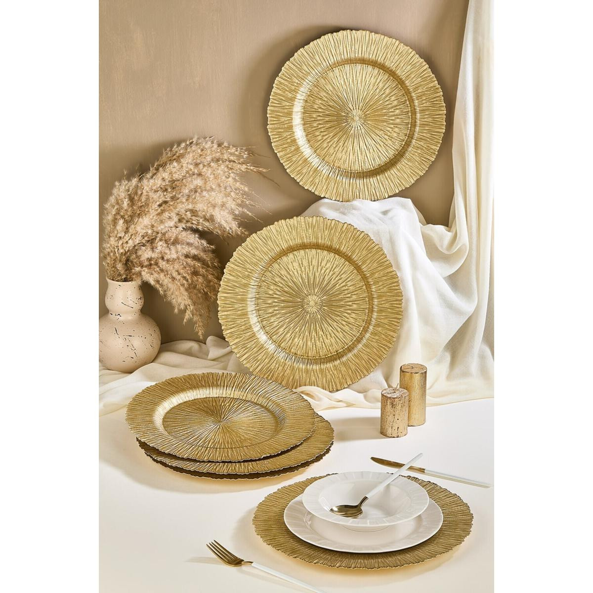 Lora Bianca Victorian 6'lı Gold Cam Supla Tabak Seti 32 Cm Gold