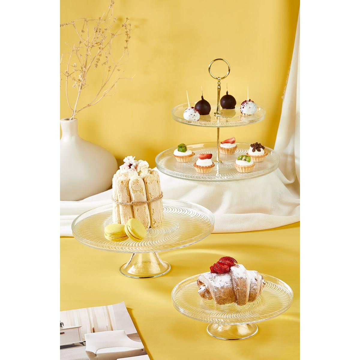 Lora Bianca Diana 5 Parça Pasta/kek/tatlı Sunum Takımı Ve Servis Standı Seti Beyaz