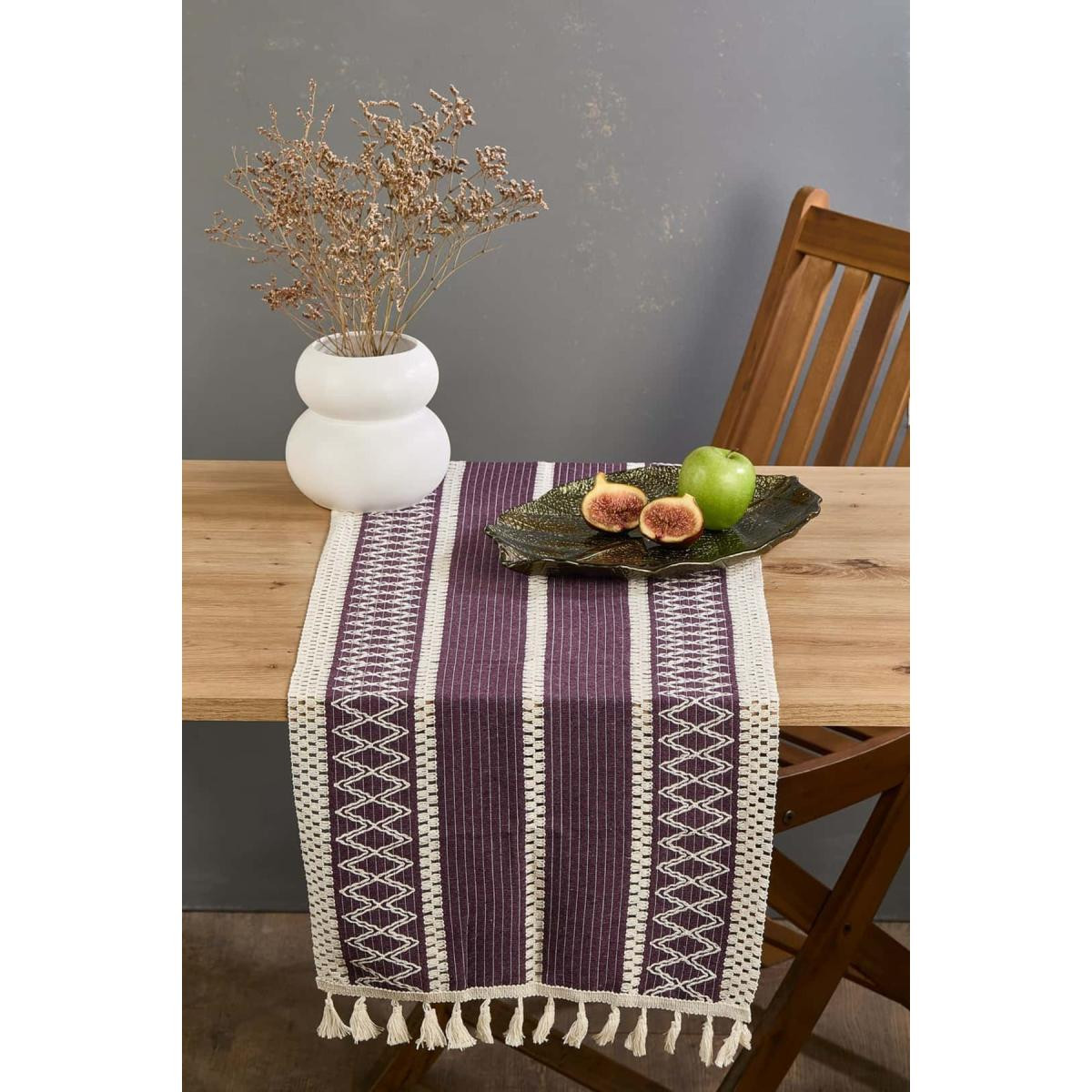 Lora Bianca Rustique Mor Pamuk Masa Örtüsü Runner 35x145 Cm Mor