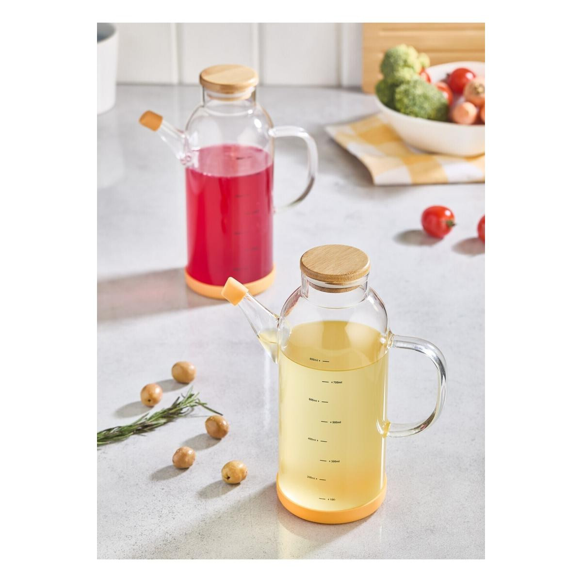 Lora Bianca Bambu Kapaklı 2' Li Cam Yağdanlık Ve Sirkelik Seti Kahverengi