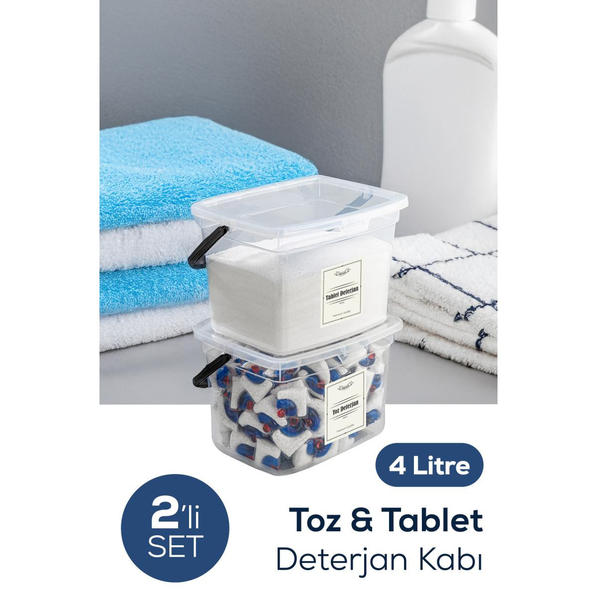 Vienev 2'li 4 Litre Beyaz Etiketli Deterjanlık Saklama Kutusu Kabı Beyaz