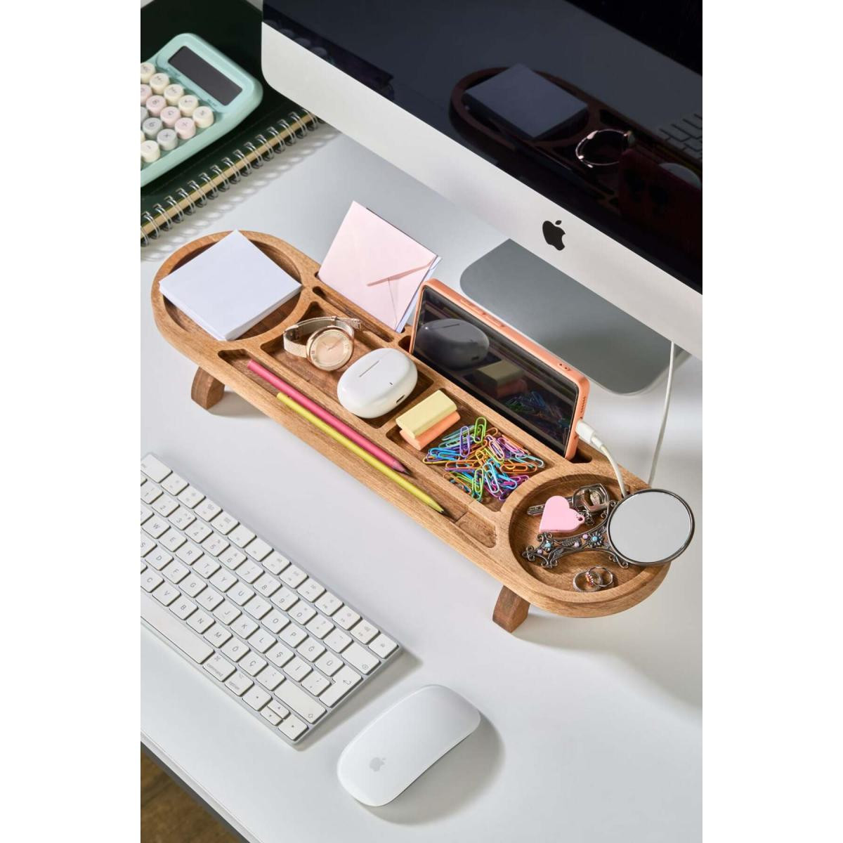 Lora Bianca Modera Ahşap Masa Üstü Düzenleyici Organizer - Ofis, Bilgisayar Masası Masa Üstü Düzenleyici Kahverengi