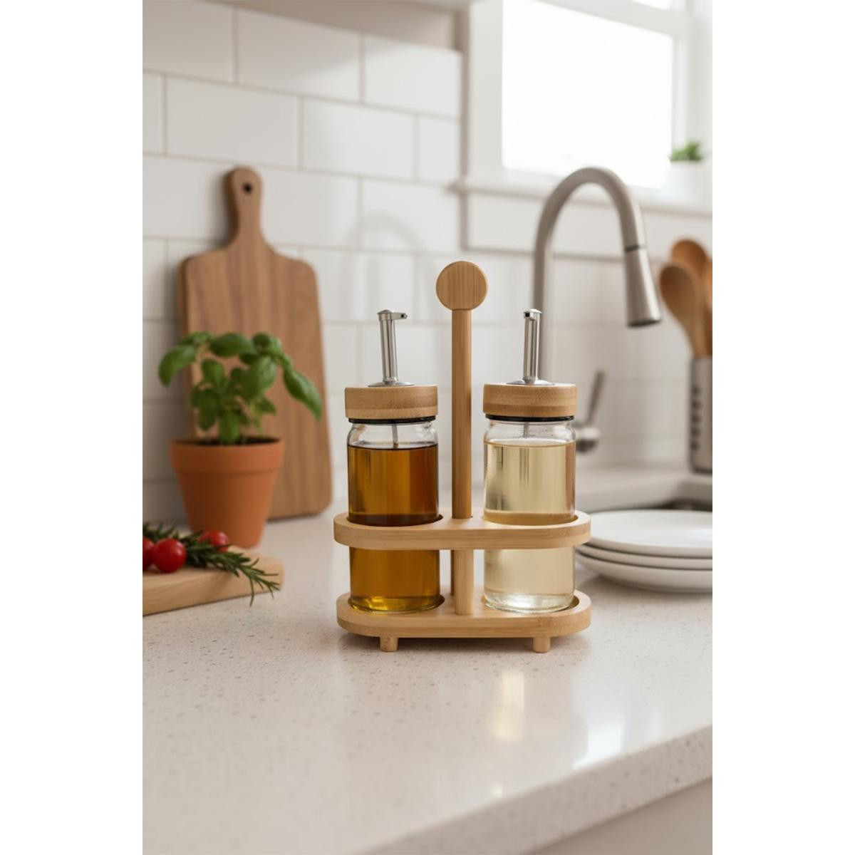 Bambum Mima Bambu Standlı 2'li Yağdanlık Küçük