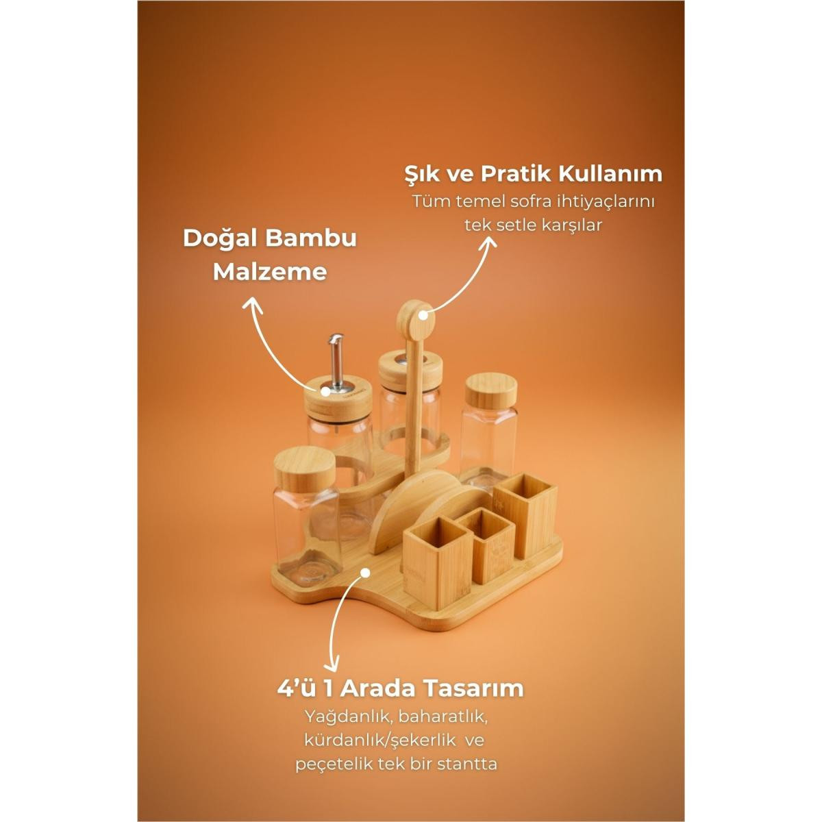 Bambum Mima Peçetelik Ve Baharatlıklı 2'li Yağdanlık Seti Küçük