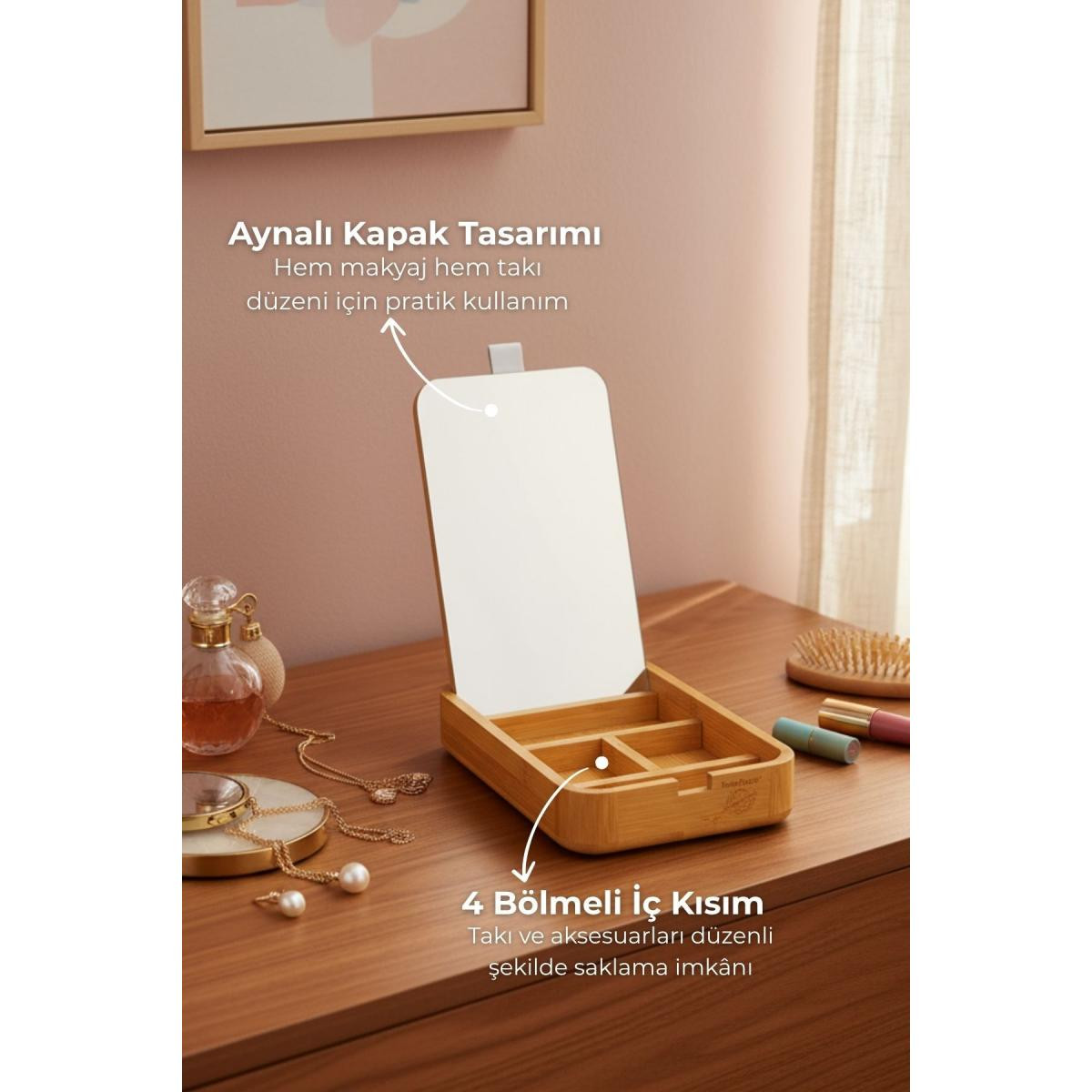 Bambum Fidel Aynalı Kozmetik Kutusu