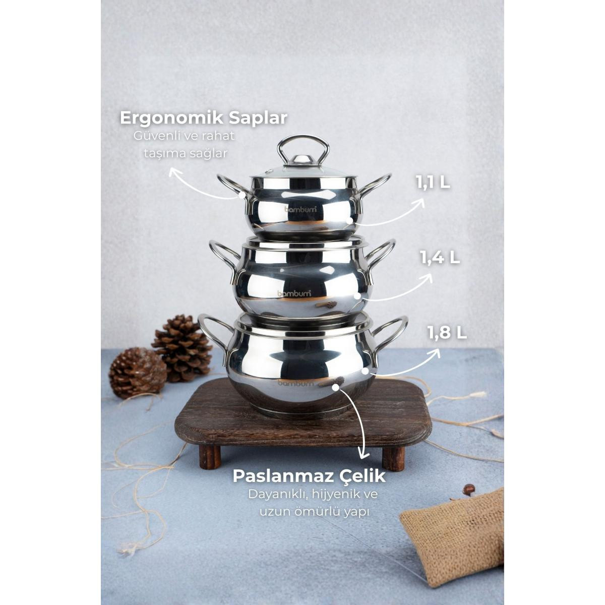 Bambum Rose Küre 6 Parça Derin Tencere Takımı B4247