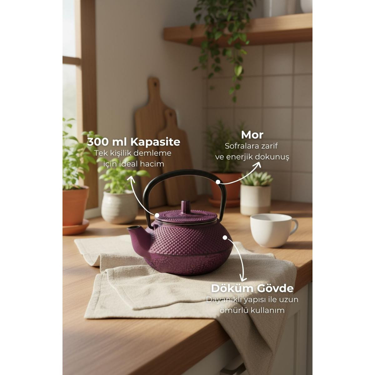 Bambum Linden Sümbül Döküm Demlik 300 Ml Mor