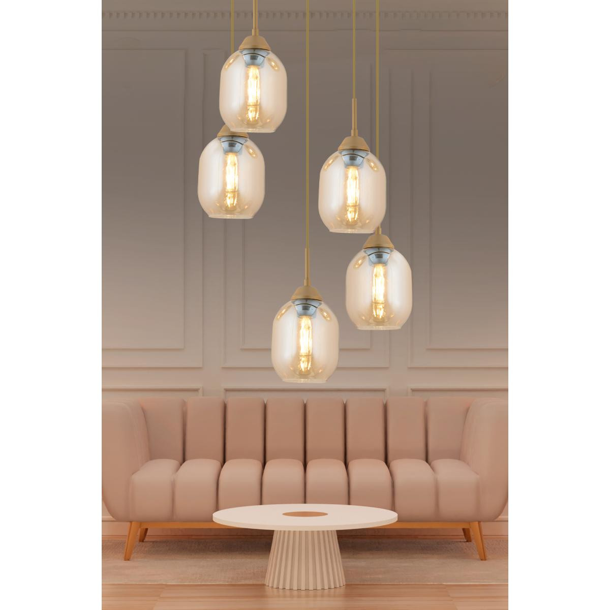 Apliqa Hierro 5 Li Yuvarlak Eskitme Modern Salon Avize