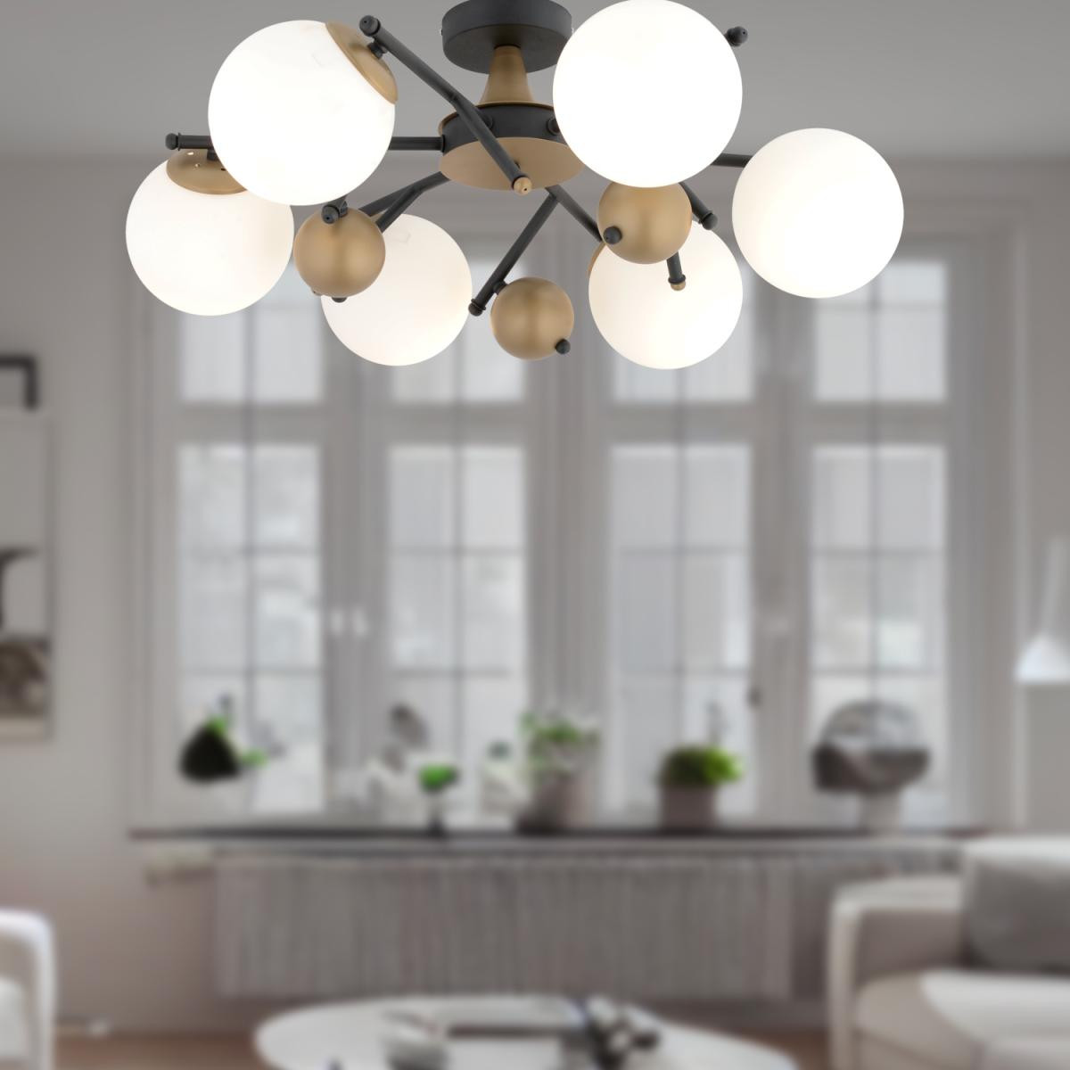 Apliqa Peyda 6'lı Siyah Eskitme Beyaz Camlı Modern Koridor Yatak Odası Salon Avize