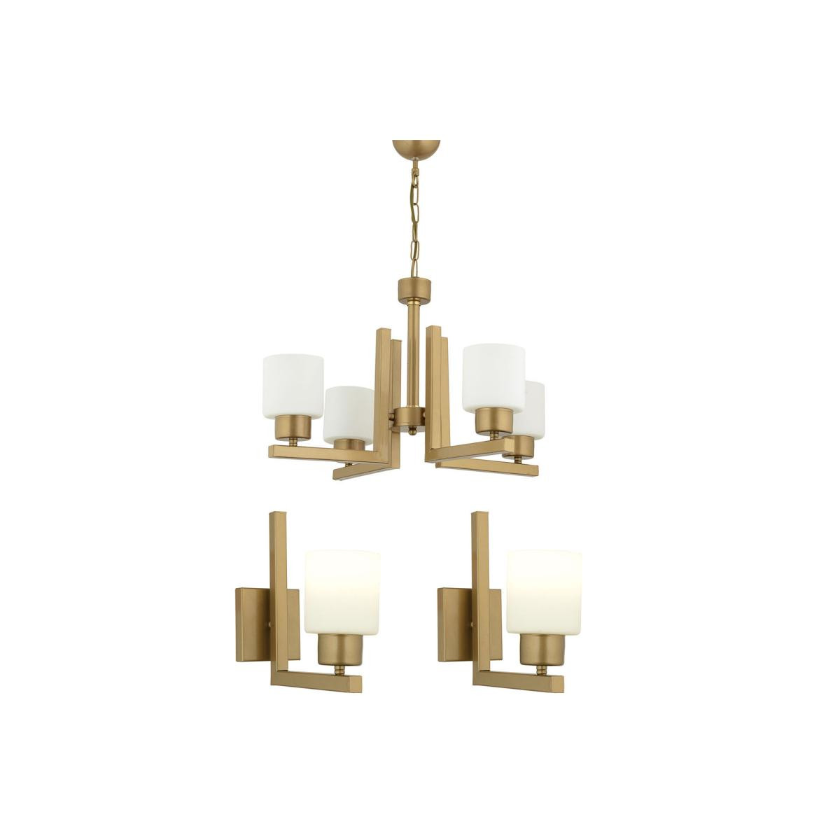 Apliqa Torqu 4 Lü Eskitme Boyalı Salon Avize Beyaz Camlı 3 Parça Avize Seti