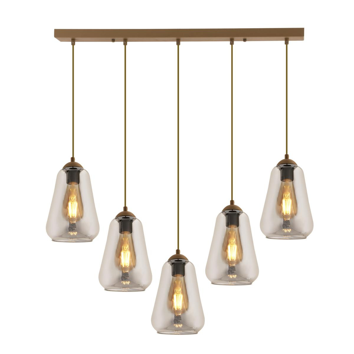 Apliqa Rita 5'li Sıralı Eskitme Füme Camlı Modern Salon Sarkıt Avize