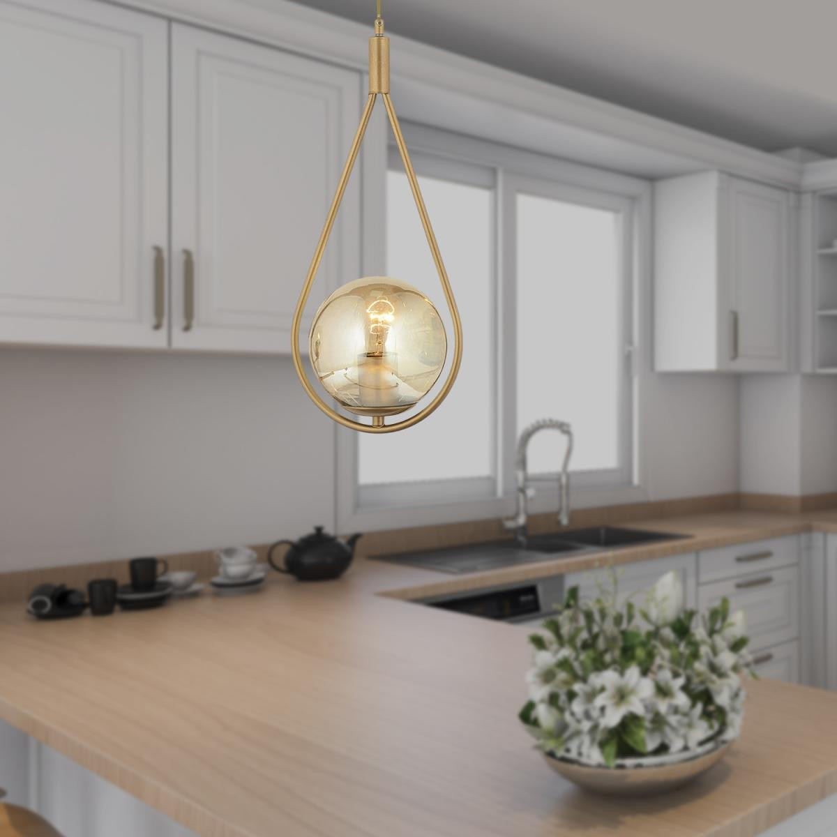 Apliqa Mirza Tekli Eskitme Bal Camlı Modern Sarkıt Mutfak Salon Sarkıt Avize