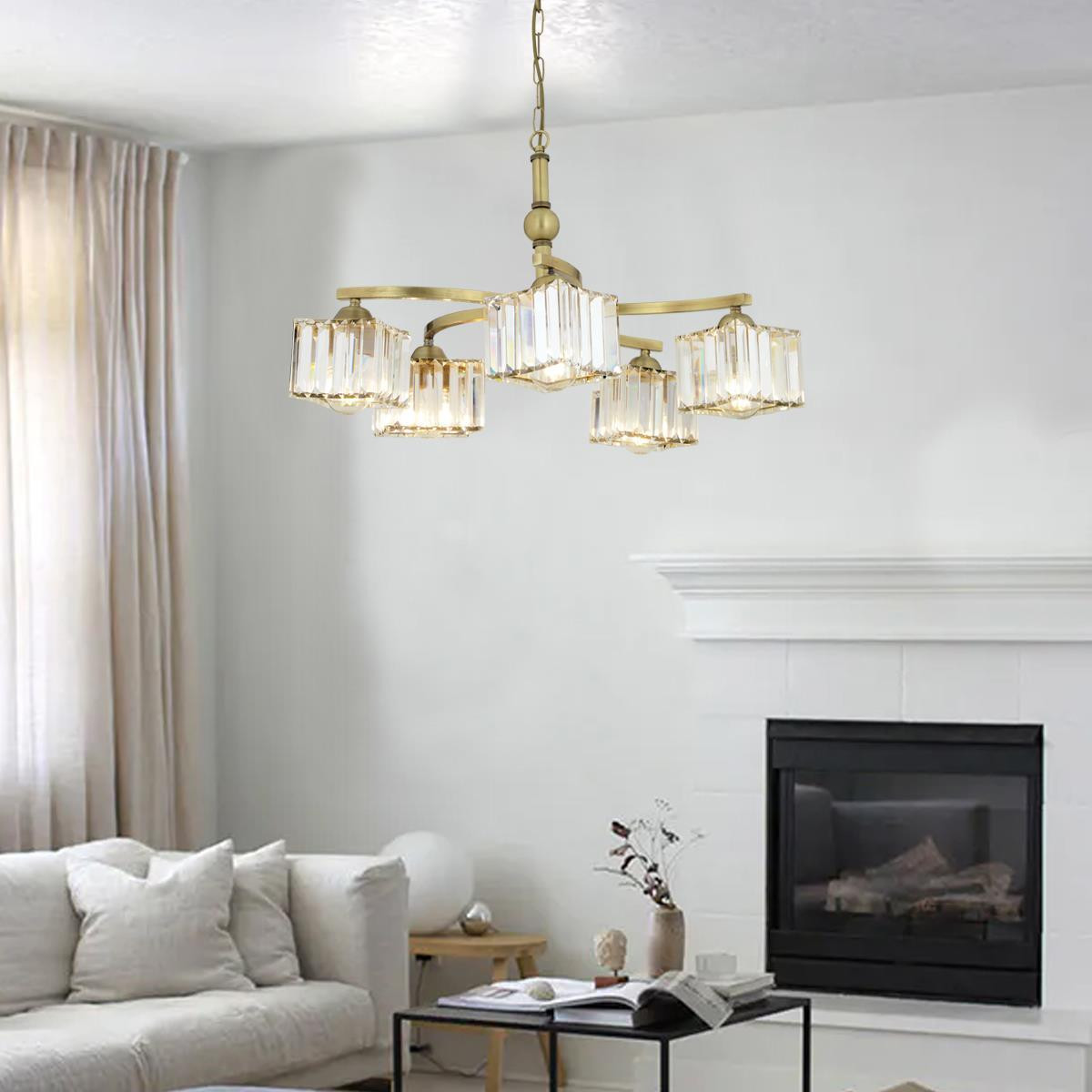 Apliqa Rima 5 Kollu Eskitme Kristalli Taşlı Modern Tasarım Salon-yatak Odası Kristal Salon Avize