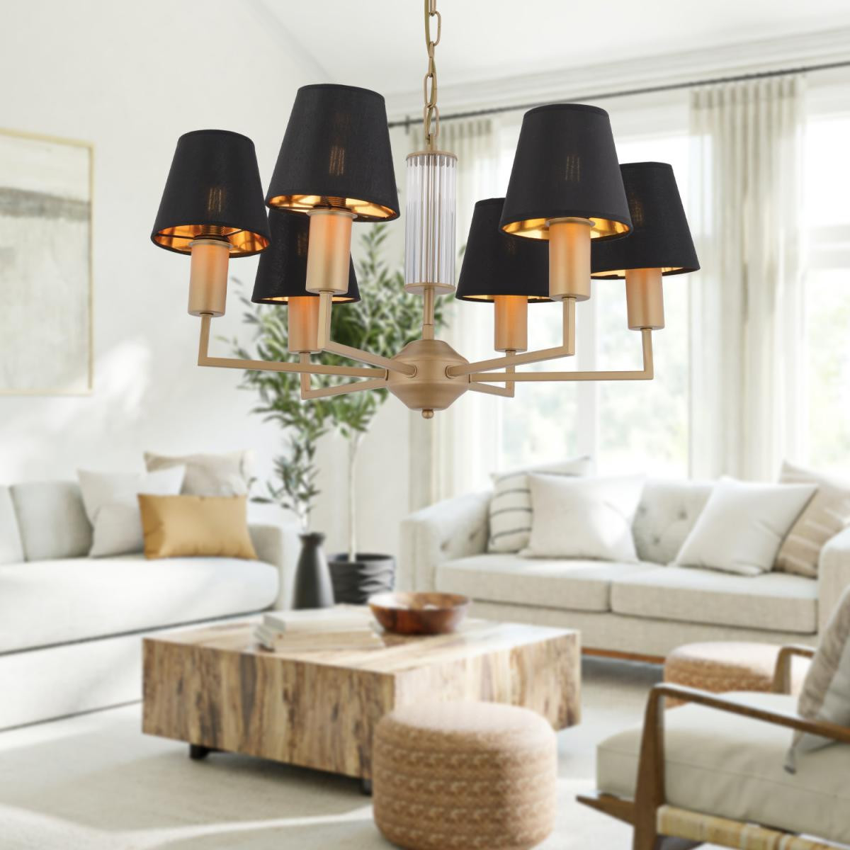 Apliqa Ellery 6'lı Eskitme Siyah Şapkalı Modern Plafonyer Genç Odası Yatak Odası Retro Salon Avize