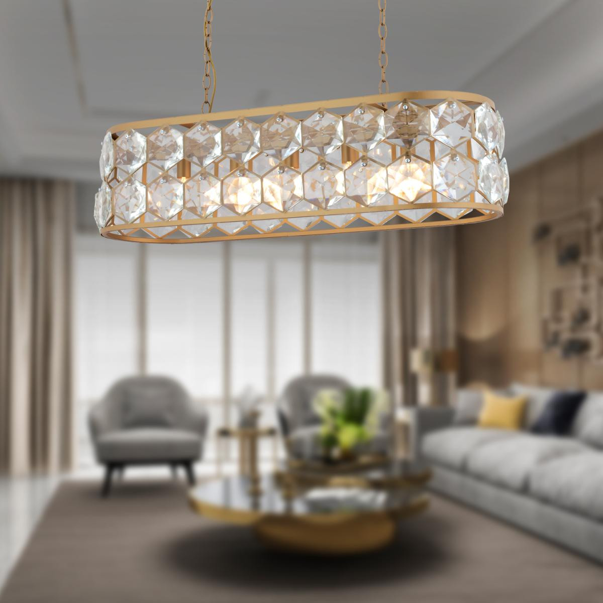 Apliqa Roman 5'li Sıralı Eskitme Kristalli Taşlı Modern Tasarım Kristal Salon Avize