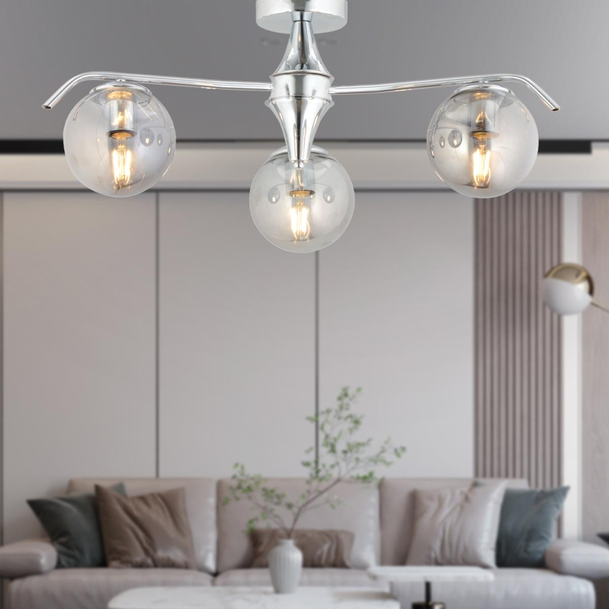 Apliqa Diaspor 3li Yuvarlak Krom Füme Camlı Modern Sarkıt Genç Odası Yatak Odası Retro Salon Avize