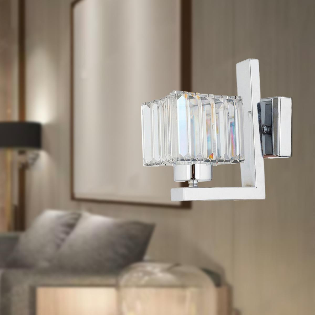 Apliqa Rivia Krom Kaplama Kristal Taşlı Duvar Lambası Yatak Odası-yatak Başı-salon Için Aplik