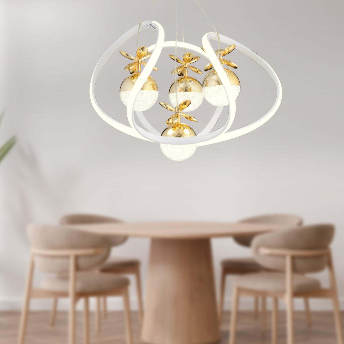 Apliqa Balca 4'lü Beyaz Gold 3 Renkli 84 Watt Ledli Kelebek Led Avize Top Avize Modern Oturma Odası, Koridor, Salon Led Avize