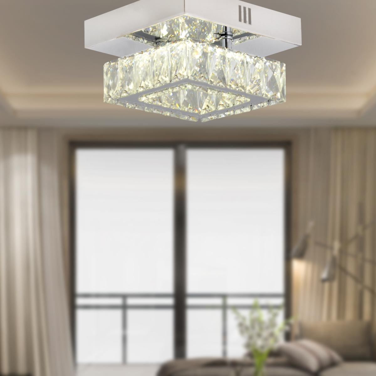 Apliqa Modina Tek Katlı Krom 3 Renkli 20 Watt Ledli 3 Renkli Kristalli Taşlı Modern Tasarım Led Kristal Salon Avize