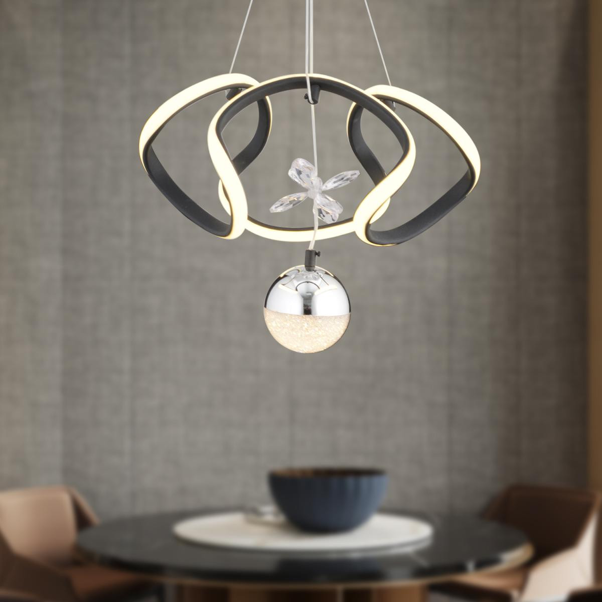 Apliqa Pelin Tekli Siyah Krom 3 Renkli 39 Watt Ledli Modern Oturma Odası, Koridor, Salon Led Avize