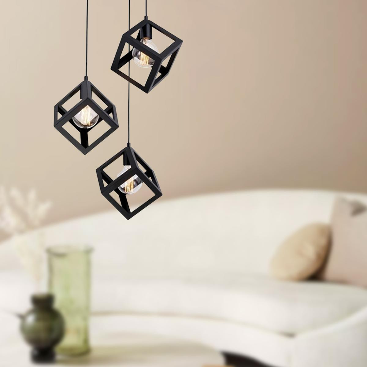 Apliqa Cup 3lü Siyah Sarkıt Modern Genç Odası Mutfak Retro Salon Sarkıt Avize