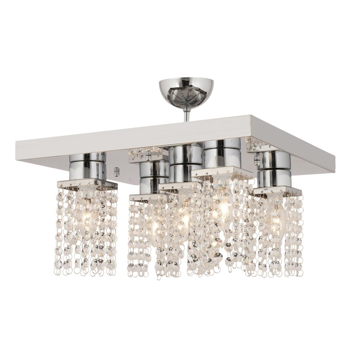 Apliqa Peter 5li Krom Kristalli, Taşlı Modern Tasarım Kristal Salon Avize