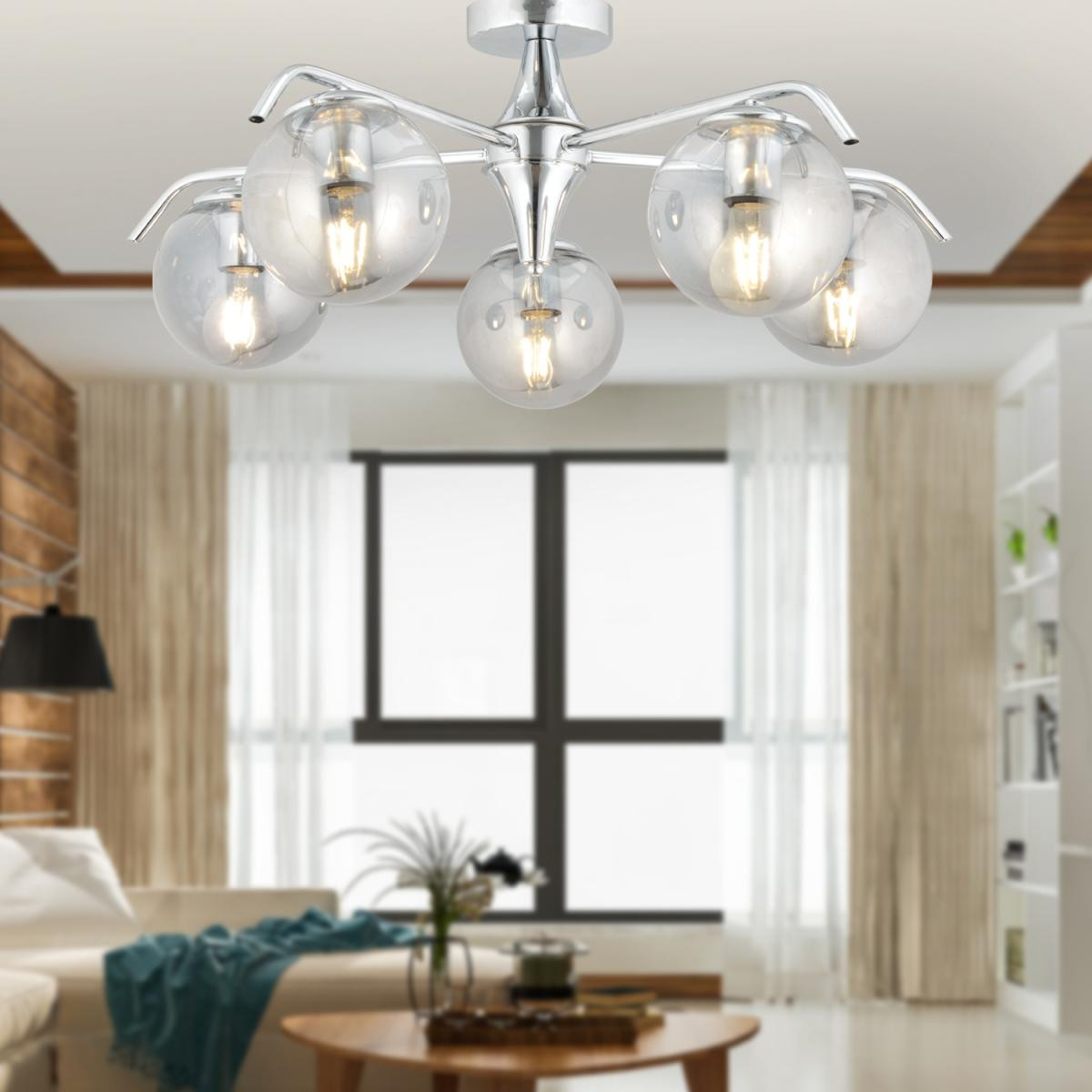 Apliqa Diaspor 5li Yuvarlak Krom Füme Camlı Modern Sarkıt Genç Odası Yatak Odası Retro Salon Avize