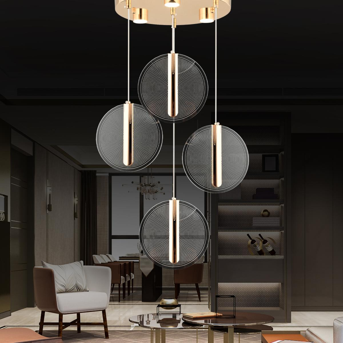 Apliqa Dustin 4'lü Yuvarlak 3 Renk 52 Watt Gold Kristal Ledli Modern Oturma Odası Salon Sarkıt Avize