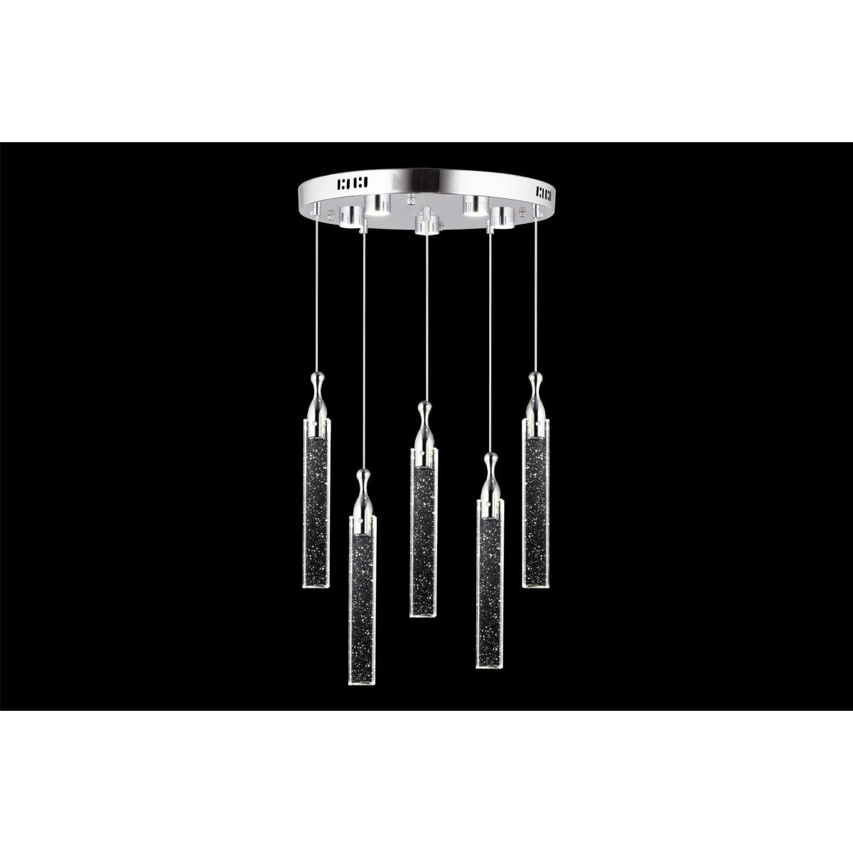 Apliqa Klaus 5'li Yuvarlak Krom Kristal Ledli Modern Oturma Odası Salon Sarkıt Avize