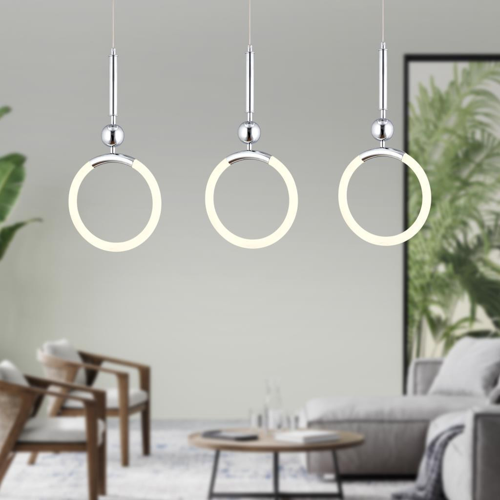 Apliqa Struer 3'lü Sıralı Krom Ledli 66 Watt Modern Koridor, Yatak Odası Salon Sarkıt Led Avize