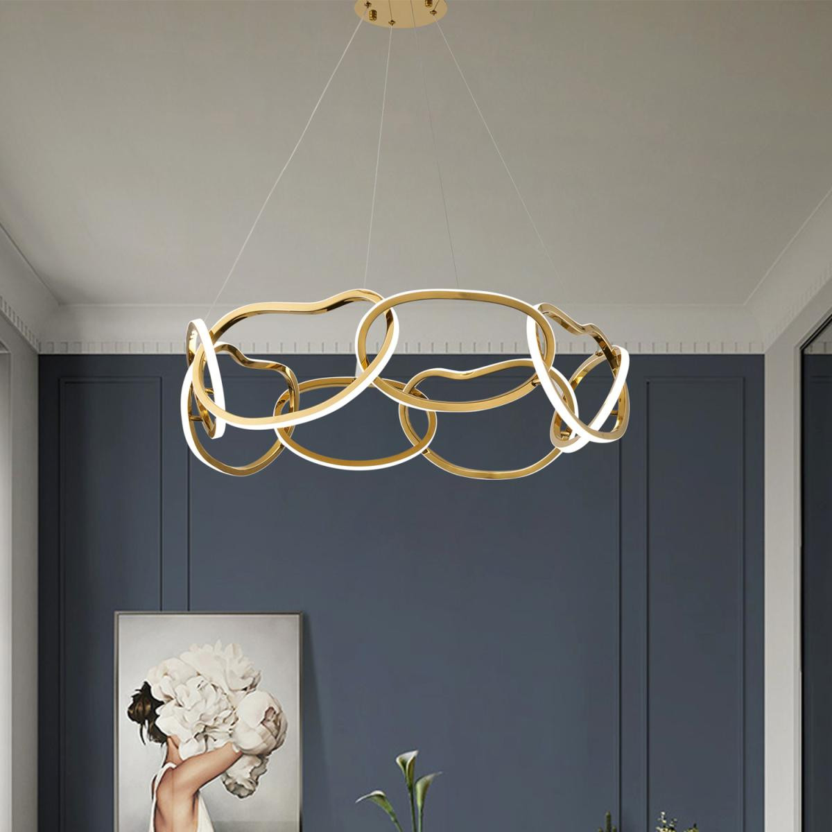 Apliqa Quon 8'li Gold 150 Watt Yuvarlak Modern Sarkıt Salon Led Avize