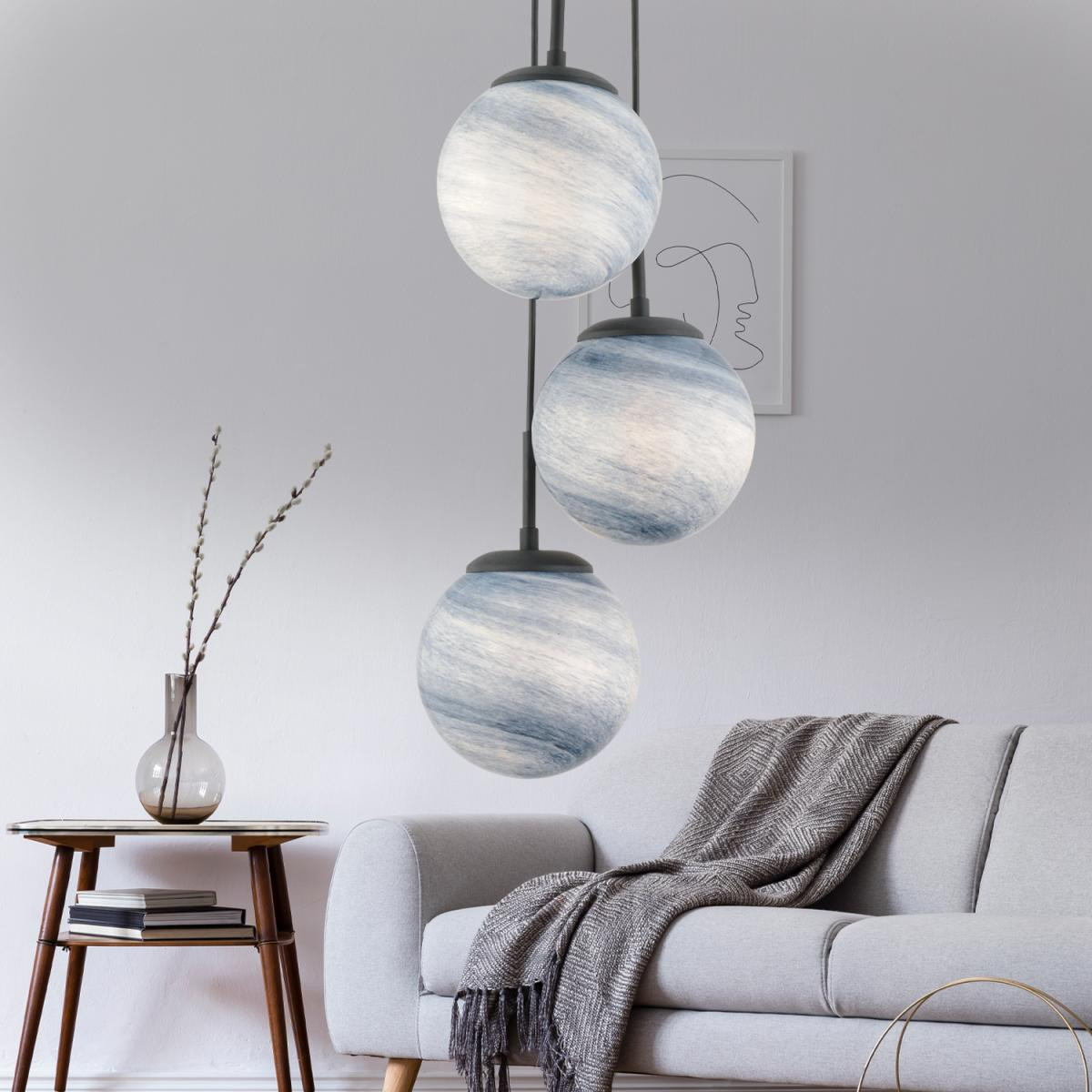 Apliqa Efser 3lü Yuvarlak Modern Oturma Odası Salon Sarkıt Avize