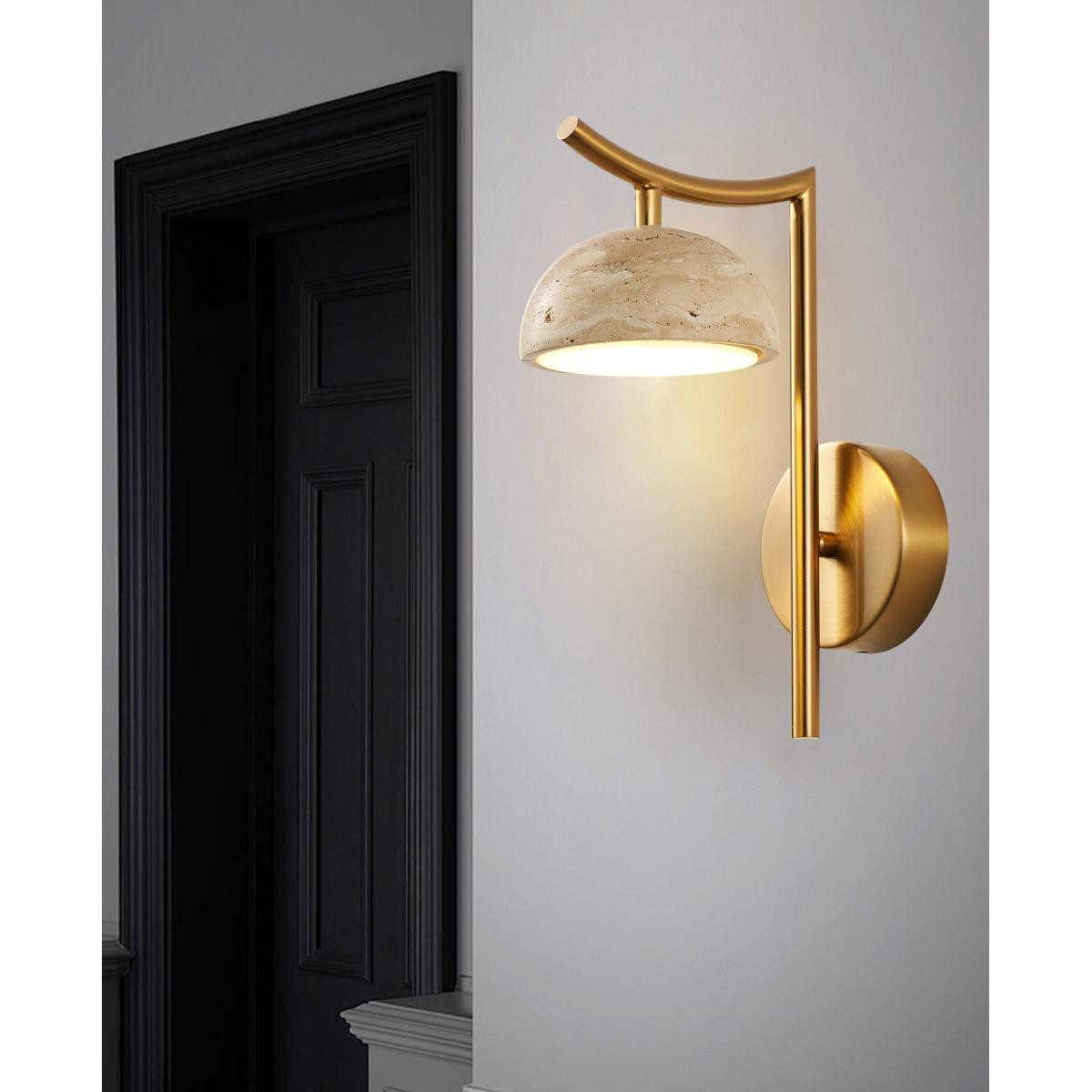 Apliqa Caelis Mermer Desenli Traverten Modern Salon Led Aplik