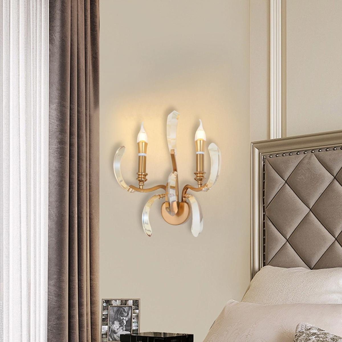 Apliqa Ronja 2'li Bakır Eskitme Kristal Taşlı Yatak Başı, Salon Aplik