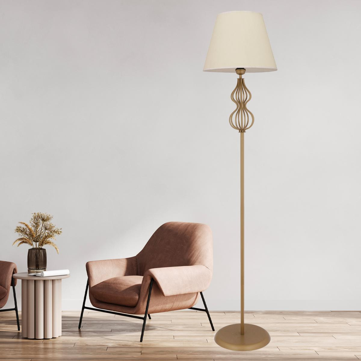 Apliqa Vance Beyaz Şapkalı Eskitme Modern Tasarım Ayaklı Abajur Lamba Metal Lambader