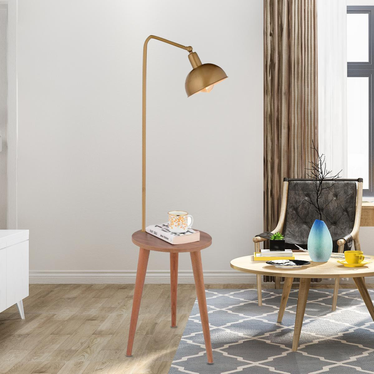 Apliqa Magic Eskitme Başlıklı Ahşap Sehpalı Modern Ayaklı Abajur Lamba ahşap lambader