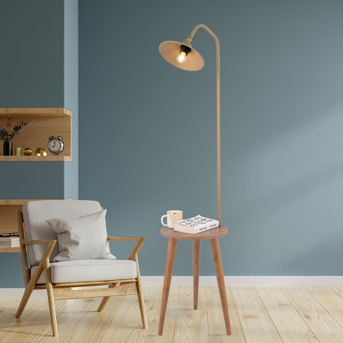 Apliqa Clifferd Eskitme Başlıklı Ahşap Sehpalı Modern Ayaklı Abajur Lamba Ahşap Lambader