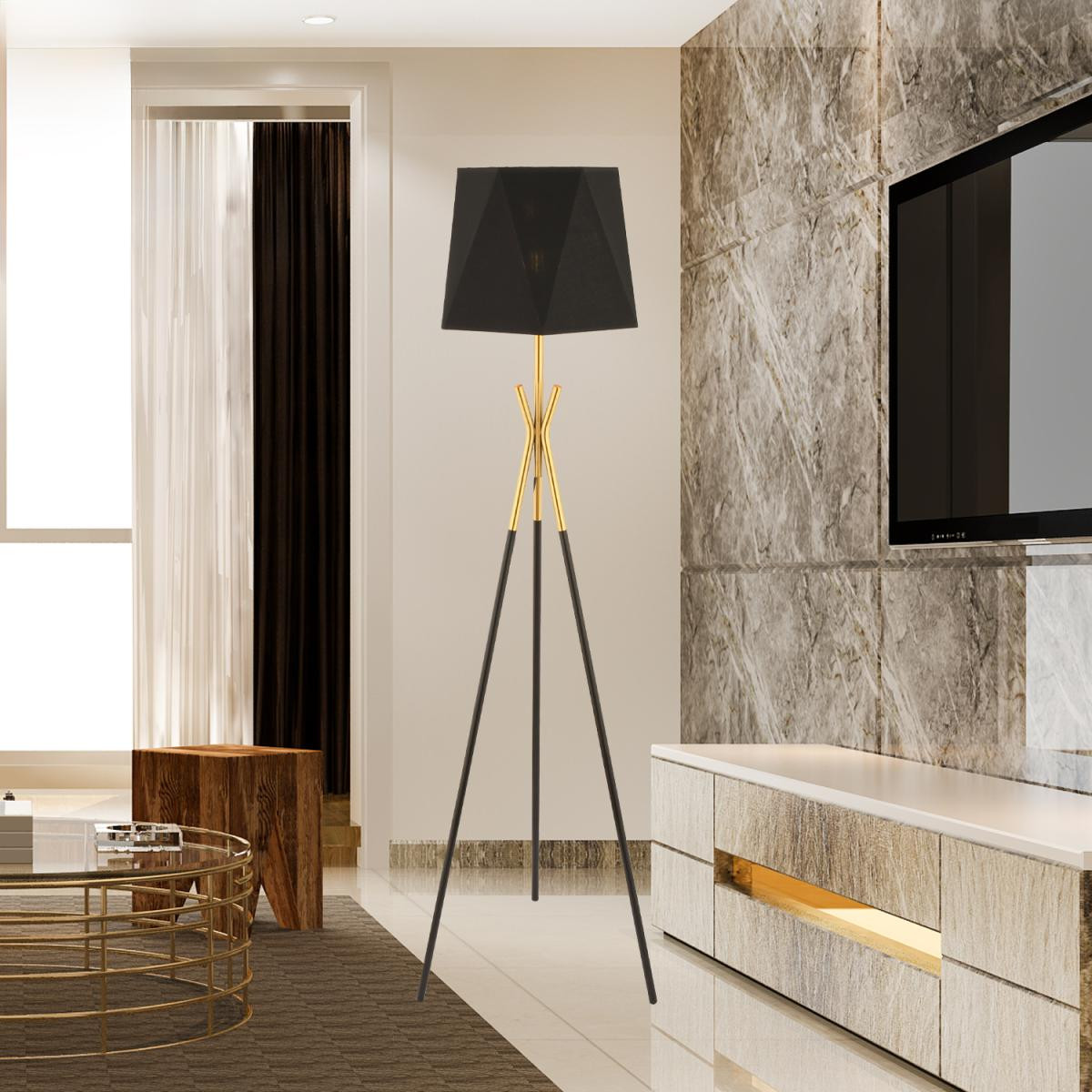 Apliqa Akasya Tripot Ayaklı Siyah Eskitme Dekoratif Salon Lambader