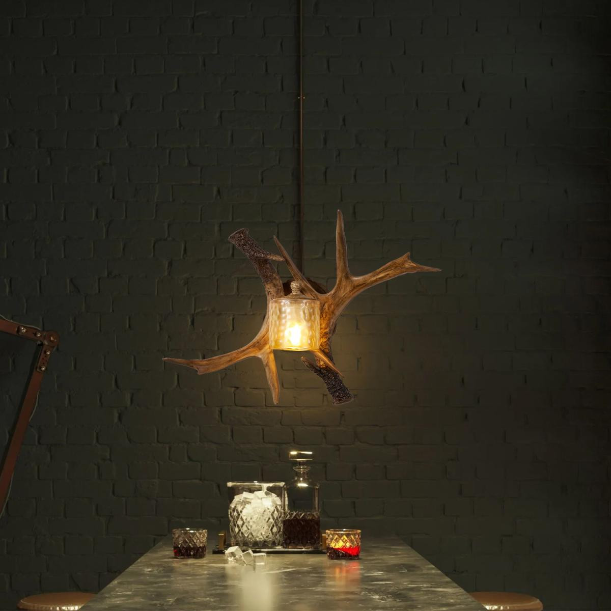 Apliqa Zoye Ahşap Geyik Boynuzu Desenli Modern Kafe Restoran. Salon Aplik