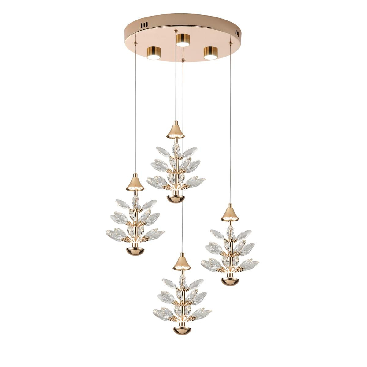 Apliqa Serap 4'lü 39 Watt 3000k Yuvarlak Gold Kristal Taşlı Ledli Salon Avize