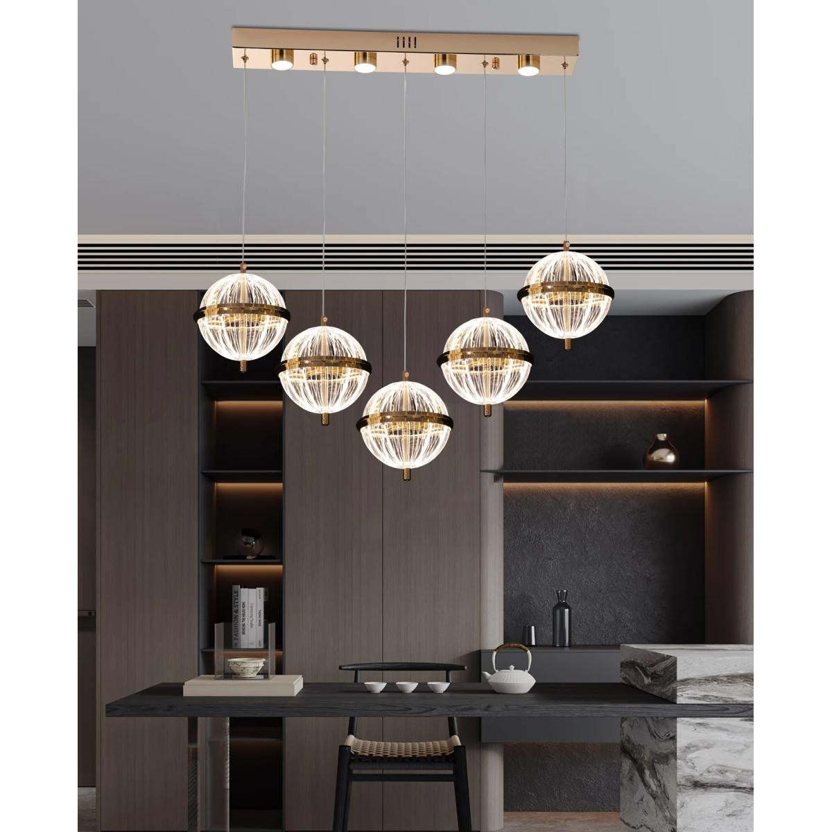 Apliqa Barkın 5'li 37 Watt Sıralı Gold Ledli Modern Salon Avize