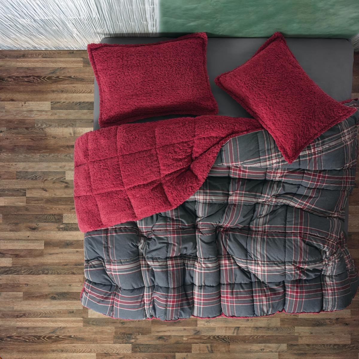 Cozy Home Festive Çift Kişilik Çift Taraflı Peluş Yorgan Noel Kırmızı
