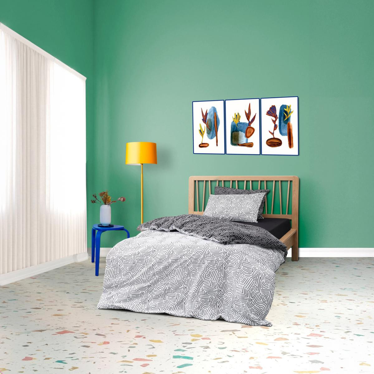 Cozy Home mono Tek Kişilik Lastikli Çarşaflı Nevresim Takımı Maze Siyah